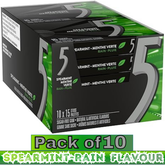 5 GUM Spearmint-Rain Flavour Sugar-Free Chewing Gum – 15 Sticks – Pack of 10