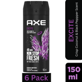 AXE Excite Deodorant Body Spray for Men – Crisp Coconut & Black Pepper scent – 150ml can, 48-hour freshness & odor protection, pack of 6