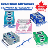 Excel Gum (All Flavors) – 12 Packs (12 Pieces Each) – Sugar-Free Chewing Gum