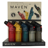 Maven Alpha+ Transparent Torch Lighters – Refillable Jet Flame – 15ct Wholesale Display