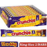 Cadbury Crunchie King Size Honeycomb Milk Chocolate Bars — Pack of 12 × 66g (2 Bars per pack)