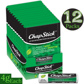 Wholesale case of 12 ChapStick Classic Mint lip balm tubes on a white background.
