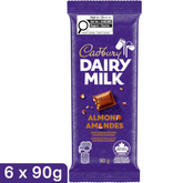 Cadbury Dairy Milk Almond Milk Chocolate Bar — Pack of 6 × 90g