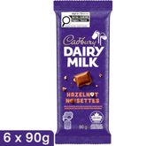 Cadbury Dairy Milk Hazelnut Milk Chocolate Bar — Pack of 6 × 90g