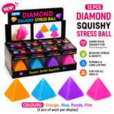 Dream Diamond Squishy Stress Ball, Pyramid Squeeze Fidget Toy, 12 Piece Display Box