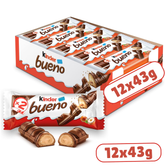 Kinder Bueno Milk Hazelnut Wafer Bars — Pack of 12 × 43g (2 Bars per pack)