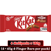 Kit Kat 4-Finger Milk Chocolate Wafer Bars — Pack of 6 × 180g Multipacks (4 × 45g Bars per pack)