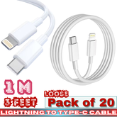 Lightning to Type-C Fast Charging Cable – 1M / 3FT – Loose Pack of 20