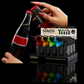 Full display of Maven Popper Pocket Torch Lighters – 15-count box with assorted colors and built-in bottle opener