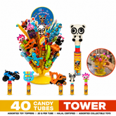 One Sweet Minute Candy Tower Display, 40 Candy Tubes with Toy Toppers, Halal Floor Display
