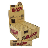Open wholesale box of RAW Connoisseur Classic King-Size Slim Rolling Papers with one pack placed next to it.