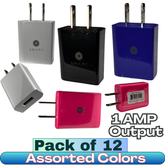 Smart 1 USB Output Home Charger – 1AMP Fast Charging – Pack of 12 – Mixed Colors (Black, White, Blue, Pink)