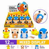 Star Dream Pop Out Eyes Squeeze Toy, Assorted Duck Cat and Monster, 12 Piece Display Box