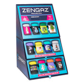 Zengaz display box with colorful lighters inside on a white background