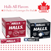 Halls Cough Drops (All Flavors) – 20 Packs × (9 Lozenges Per Pack) Throat & Cough Relief