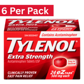 Tylenol Extra Strength 500mg Acetaminophen Tablets – Easy-to-Swallow Coated – 24 Count (Pack of 6)
