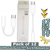 USB-C to 3.5mm Headphone AUX Jack Adapter – Type-C Audio Converter – Pack of 12 – MH20