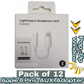 Lightning to 3.5mm AUX Audio Jack Adapter for Apple 8-Pin Phones – Popup Supported – Pack of 12