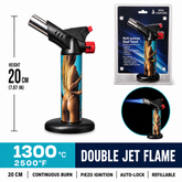 Soul Lighters Titan beach pin-up Shoreline dual-jet butane torch lighter, swimwear print, 20 cm