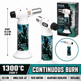 Soul Lighters Gas Mask Graffiti cigar torch lighter, white housing, 1300C piezo, 15.5 cm