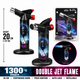 Soul Lighters Titan Voltage Dusk dual-jet butane torch lighter, teal skull and butterfly print, 20 cm