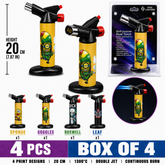 Soul Lighters Titan Stoner's Pick dual-jet butane torch lighter box of 4, novelty prints, 20 cm