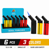 Soul Lighters Extended-Nozzle Angle Triple-Jet Torch Lighter, 3 colours, 6-count