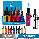 Soul Lighters Extended-Nozzle Single-Jet Torch Lighter, 9 colours, 9-count display