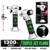 Soul Lighters Triton Amsterdam green on black city triple-jet pistol-grip butane torch lighter, 15 cm