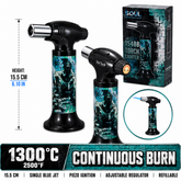 Soul Lighters Gas Mask Graffiti cigar torch lighter, black housing, 1300C piezo, 15.5 cm