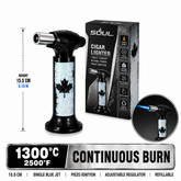 Soul Lighters Vintage Canada Flag cigar torch lighter, black housing, 1300C piezo, 15.5 cm