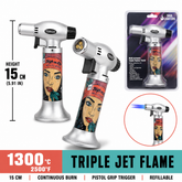 Soul Lighters Triton Highlife illustrated character triple-jet pistol-grip butane torch lighter, 15 cm