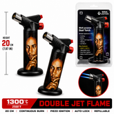 Soul Lighters Titan Reggae painted portrait dual-jet butane torch lighter, 20 cm