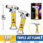 Soul Lighters Triton Yellow-Toon cartoon triple-jet pistol-grip butane torch lighter, 15 cm