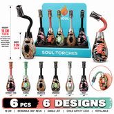 Soul Lighters Mamba flexible-neck butane torch lighter 6-count display, street-art prints, 18 cm