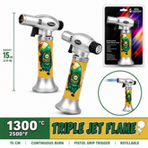 Soul Lighters Triton Zonk green stoner cartoon triple-jet pistol-grip butane torch lighter, 15 cm