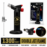 Soul Lighters Titan Omen dual-jet butane torch lighter, gold skull crest print, 20 cm