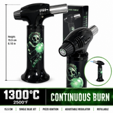 Soul Lighters Green Reaper cigar torch lighter, black housing, 1300C piezo, 15.5 cm