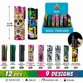 Soul Lighters Single-Jet Street-Art Torch Lighter, 9 designs, 12-count display