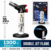 Soul Lighters Titan Starlet vintage pin-up dual-jet butane torch lighter, retro print, 20 cm