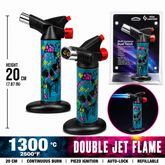 Soul Lighters Titan Voltage Neon dual-jet butane torch lighter, neon graffiti skull print, 20 cm