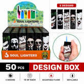 Soul Lighters Villain & Horror Faces Pocket Torch Lighter, refillable windproof flame, Box of 50