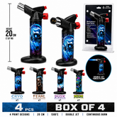 Soul Lighters Titan Voltage dual-jet butane torch lighter box of 4, electric skull prints, 20 cm