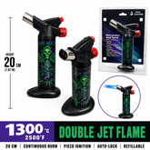 Soul Lighters Titan Scythe dual-jet butane torch lighter, green reaper print, 20 cm