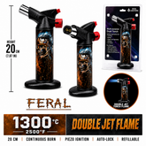 Soul Lighters Titan Voltage Feral dual-jet butane torch lighter, cracked electric skull print, 20 cm
