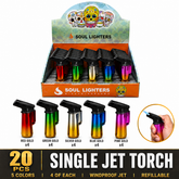 Soul Lighters Mini Gradient Chrome Torch Lighter, 5 ombré colours, flip cap, Pack of 20