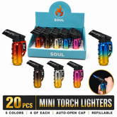 Soul Lighters Mini Gradient Chrome Gunmetal-Gold Torch Lighter, Pack of 20