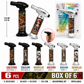 Soul Lighters 19400 Inked tattoo-art butane torch lighter box of 6, matte black and silver, 13.5 cm