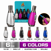 Soul Lighters Decanter Single-Jet metal torch lighter, 6 metallic colours, 6-count