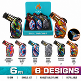 Soul Lighters Stingray Single-Jet Torch Lighter, 6 marble and tie-dye designs, 6-count